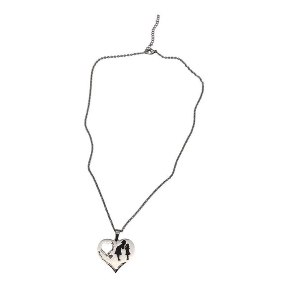 Heart Pendant Necklace Mother & Child Stainless Steel Chain Engraved Jewelry - Picture 7 of 14